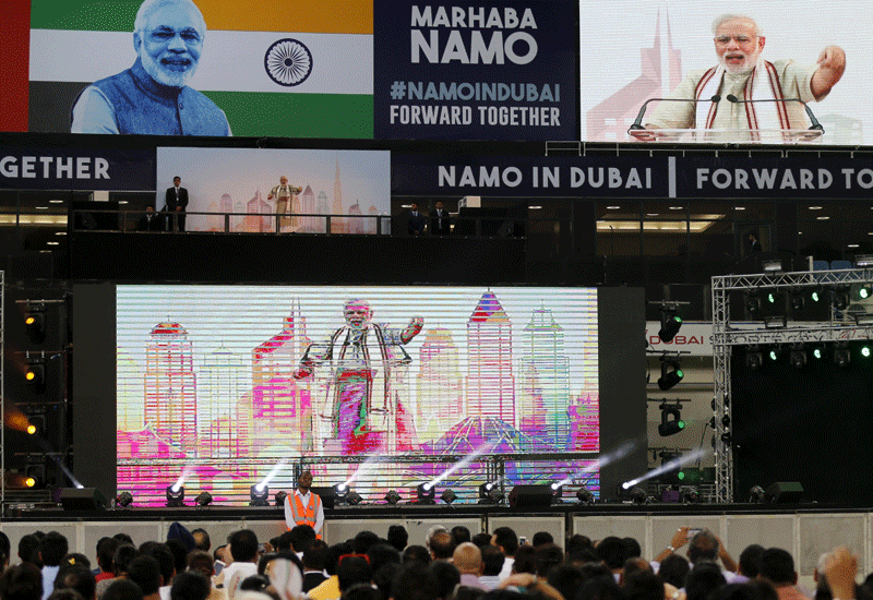 Indian prime minister Narendra Modi delivered a speech in Dubai on Monday, 17 August, 2015. Indian prime minister Narendra Modi delivered a speech in Dubai on Monday, 17 August, 2015.