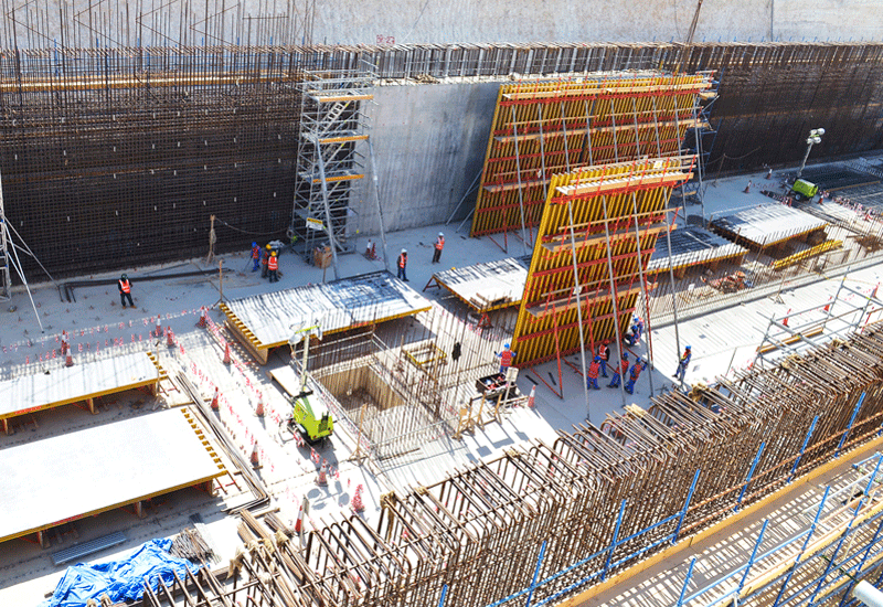 Nine metre high walls were created in one pour. Formwork had to be specially constructed for the job. Nine metre high walls were created in one pour. Formwork had to be specially constructed for the job.