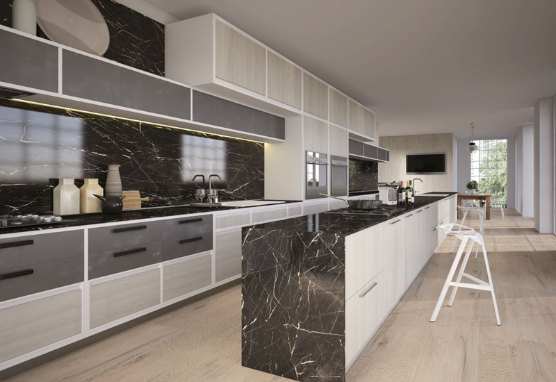 Measuring 135x305cm, the new slab can be used to cover walls, floors, create façades. Measuring 135x305cm, the new slab can be used to cover walls, floors, create façades.