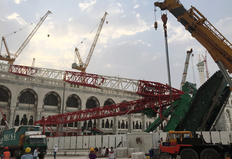 A crane collapsed at Grand Mosque on Friday, 11 September, 2015. A crane collapsed at Grand Mosque on Friday, 11 September, 2015.