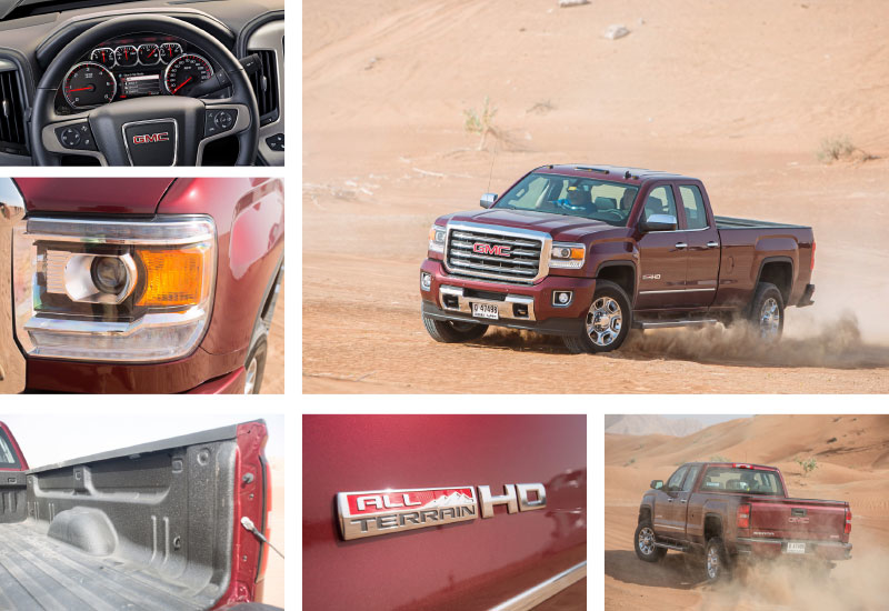 The GMC Sierra 2500HD All Terrain is a four-tonne truck that stands 2m tall and stretches to over 6.5m in length. The muscular pickup is fitted with a The GMC Sierra 2500HD All Terrain is a four-tonne truck that stands 2m tall and stretches to over 6.5m in length. The muscular pickup is fitted with a