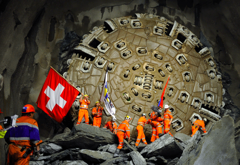 The huge TBM sits motionless after 17 years cutting through solid rock to complete the rail tunnel. Photo by Getty. The huge TBM sits motionless after 17 years cutting through solid rock to complete the rail tunnel. Photo by Getty.