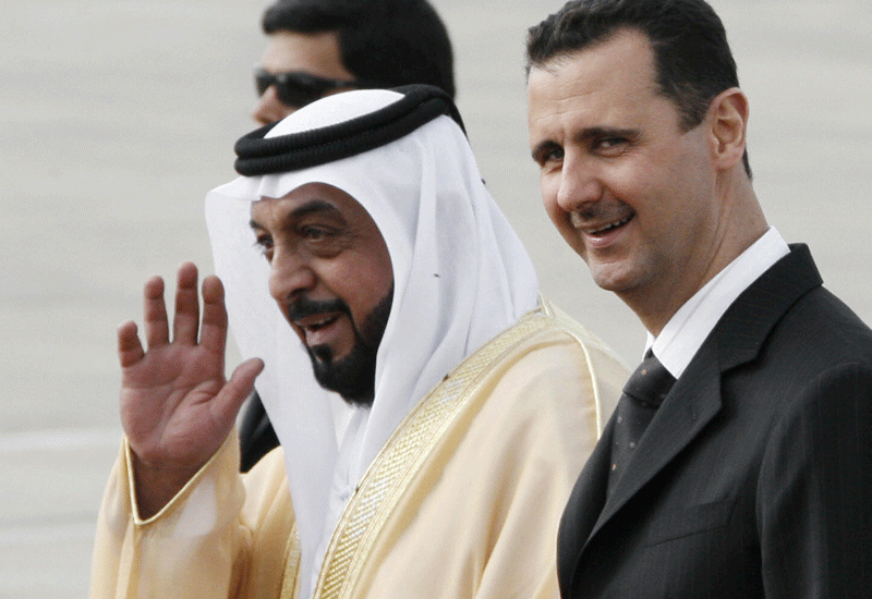 UAE president Sheikh Khalifa bin Zayed Al Nahyan and Syrian president Bashar al-Assad. File photo by Getty. UAE president Sheikh Khalifa bin Zayed Al Nahyan and Syrian president Bashar al-Assad. File photo by Getty.