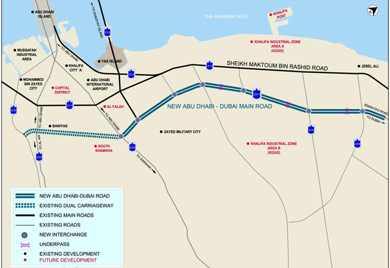 The new 62km road will connect Dubai and Abu Dhabi. The new 62km road will connect Dubai and Abu Dhabi.