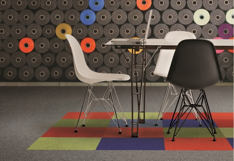 More than 365 colours and 20 styles of Interface carpet tiles are now available with 100% recycled yarn. More than 365 colours and 20 styles of Interface carpet tiles are now available with 100% recycled yarn.