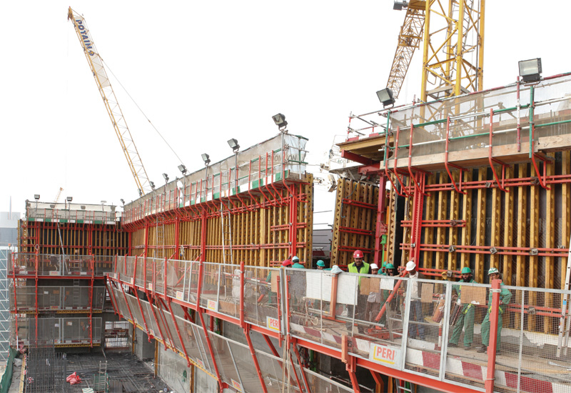 Peri supplied its automatic climbing system. Peri supplied its automatic climbing system.