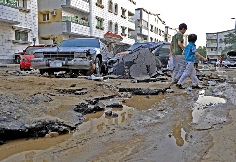 Residents in Jeddah's Gulail area have repaired their own roads after losing patience with authorities. Photo: Getty. Residents in Jeddah's Gulail area have repaired their own roads after losing patience with authorities. Photo: Getty.