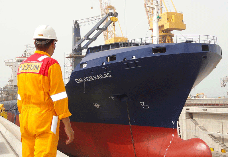 CMA CGM Kailas, a French container vessel, is the first vessel to be docked at the new Erhama Bin Jaber Al Jalahma shipyard at Ras Laffan, Qatar. CMA CGM Kailas, a French container vessel, is the first vessel to be docked at the new Erhama Bin Jaber Al Jalahma shipyard at Ras Laffan, Qatar.