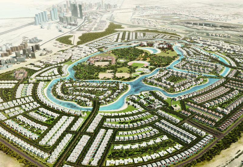 An aerial view of the overall masterplan for MBR City District One, its seven kilometres of waterways and 60% ratio of green and open space An aerial view of the overall masterplan for MBR City District One, its seven kilometres of waterways and 60% ratio of green and open space