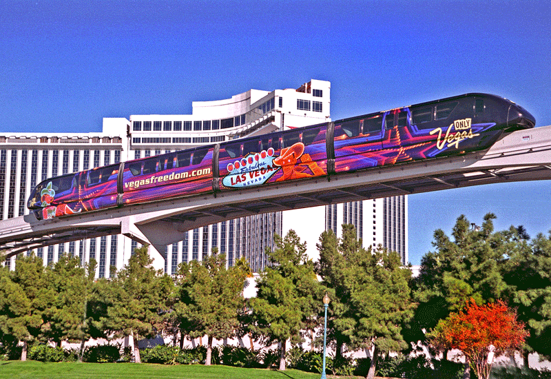 The 6km monorail system in Las Vegas runs between the MGM Grand and the Sahara Hotel. Photo: Getty, for illustrative purposes only. The 6km monorail system in Las Vegas runs between the MGM Grand and the Sahara Hotel. Photo: Getty, for illustrative purposes only.