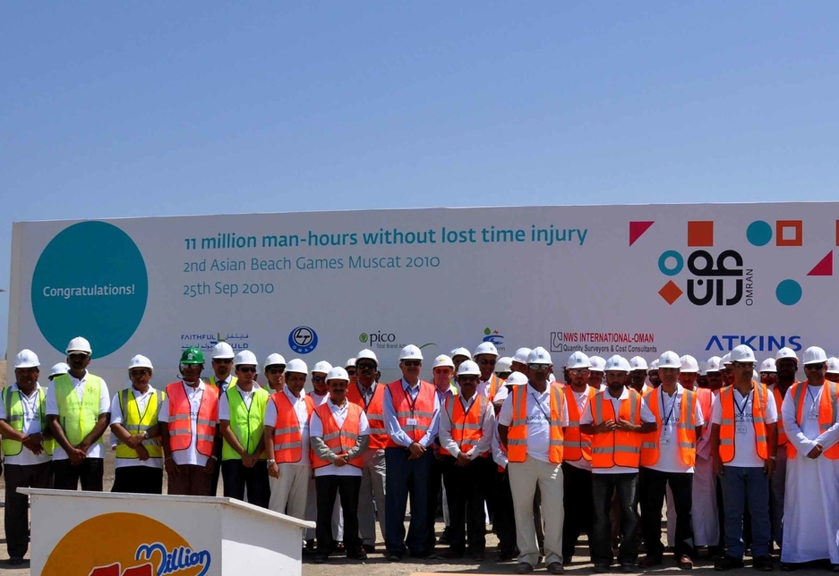 Omran staff and contractors at the Asian Beach Games site. Omran staff and contractors at the Asian Beach Games site.