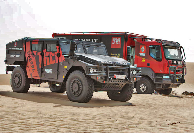 The Sherpa (foreground) and Kerax 6x6 race truck. Photo: C Gerbich The Sherpa (foreground) and Kerax 6x6 race truck. Photo: C Gerbich