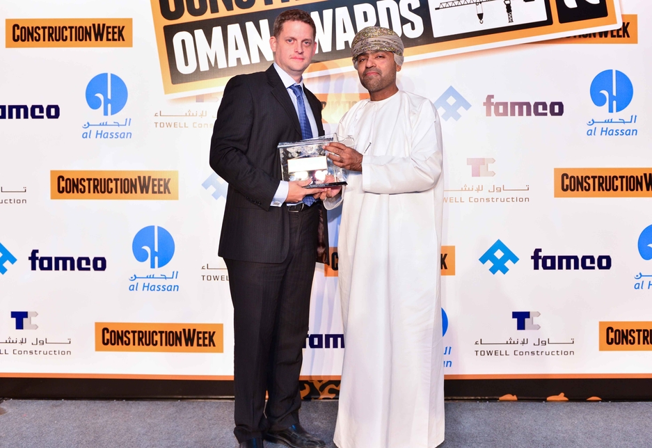 Construction Executive of the Year Matthew Squires (l) receives his award from Hassan Ramadhan Suleiman. Construction Executive of the Year Matthew Squires (l) receives his award from Hassan Ramadhan Suleiman.