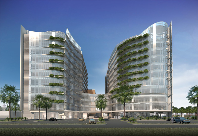 A rendering of the completed hospital. A rendering of the completed hospital.
