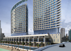 Canal side view of Abu Dhabi’s Shams Towers development. Canal side view of Abu Dhabi’s Shams Towers development.