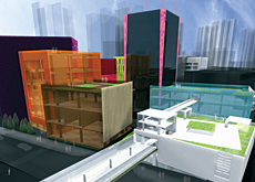 A computer-generated image of the ‘glass boxes’ design for HKDI. A computer-generated image of the ‘glass boxes’ design for HKDI.