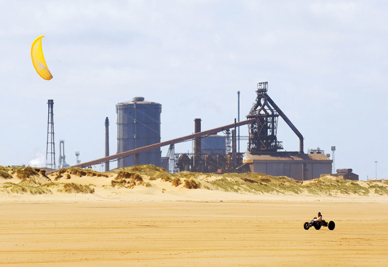 The Corus steelworks in Redcar, UK produces over 20 million tonnes of steel per year. The Corus steelworks in Redcar, UK produces over 20 million tonnes of steel per year.