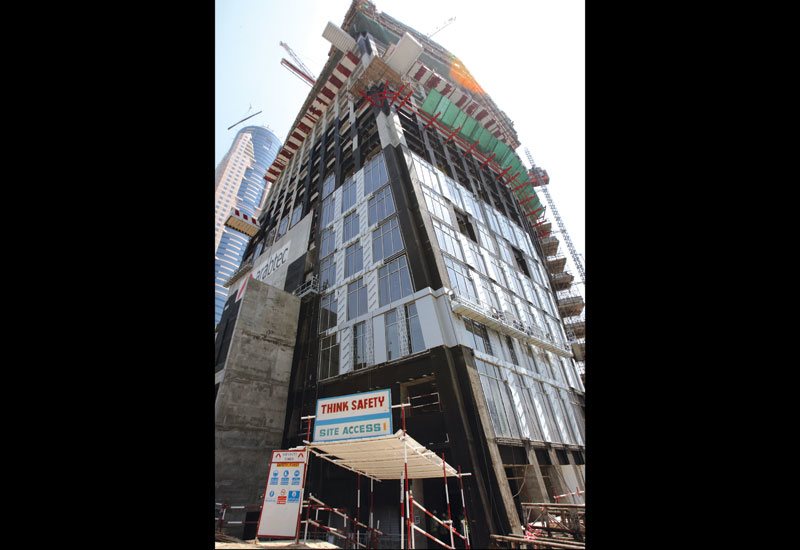 Each floor, or slab plate, rotates 1.08 degrees around a fixed cylinder core. Each floor, or slab plate, rotates 1.08 degrees around a fixed cylinder core.