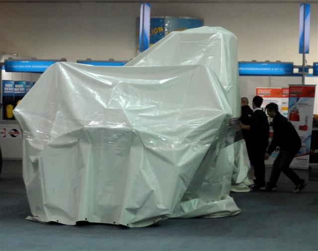 Asian kit was covered up at Bauma, after protests from JCB. Asian kit was covered up at Bauma, after protests from JCB.