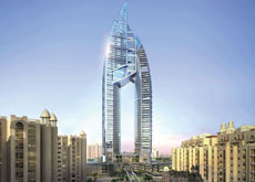 The Trump International Hotel and Tower on the Palm Jumeirah will feature 62-storey twin towers rising about the Palm monorail. The Trump International Hotel and Tower on the Palm Jumeirah will feature 62-storey twin towers rising about the Palm monorail.