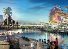 View of the canal at the beach and amusement pier. View of the canal at the beach and amusement pier.