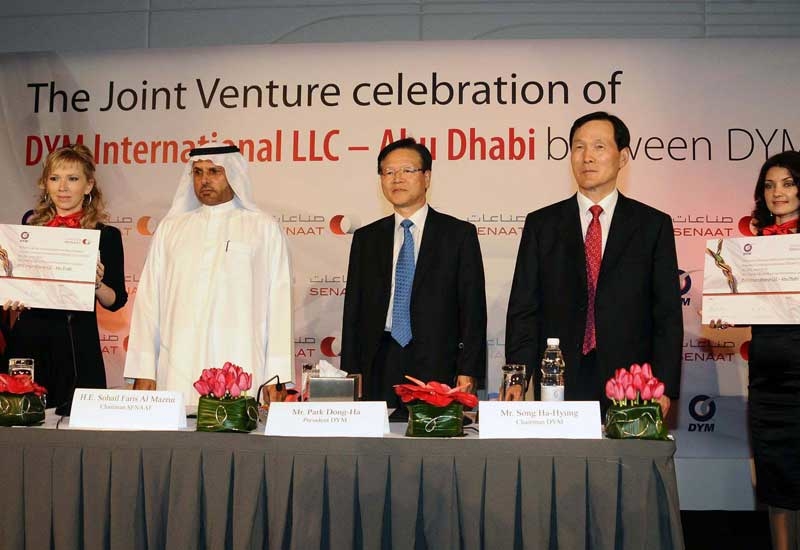 Senaat chairman HE Sohail Faris Al Mazrui, DYM president Park Dong-Ha and DYM chairman Song Ha-Hyung. Senaat chairman HE Sohail Faris Al Mazrui, DYM president Park Dong-Ha and DYM chairman Song Ha-Hyung.