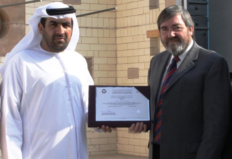 ENAS chairman Rashid Ahmed Bin Fahad presented the lab?s accreditation to Tom Bell-Wright in October ENAS chairman Rashid Ahmed Bin Fahad presented the lab?s accreditation to Tom Bell-Wright in October