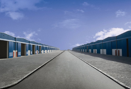A row of warehouses at Dubai Industrial City. A row of warehouses at Dubai Industrial City.