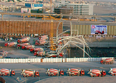 The record-breaking pour used 150 transit mixers The record-breaking pour used 150 transit mixers