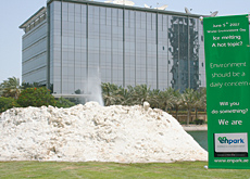 To mark World Environment Day, TECOM displayed a pile of snow in Dubai Media City. Expected to melt within 10 days, the display was designed to remind To mark World Environment Day, TECOM displayed a pile of snow in Dubai Media City. Expected to melt within 10 days, the display was designed to remind