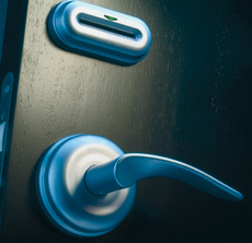 The Advance Lock by Onity provides an electronic locking system. Soon experts forsee doors will also unlock via eye and fingerprint scanners. The Advance Lock by Onity provides an electronic locking system. Soon experts forsee doors will also unlock via eye and fingerprint scanners.