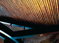 Bamboo poles add interest to the ceiling. Bamboo poles add interest to the ceiling.