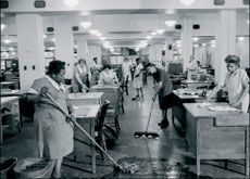 Cleaners in an Empire State Building office in December 1946. Designed by the firm of Shreve Cleaners in an Empire State Building office in December 1946. Designed by the firm of Shreve