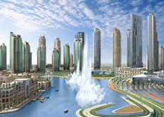 Rendering of planned fountain in Burj Dubai Lake. Rendering of planned fountain in Burj Dubai Lake.