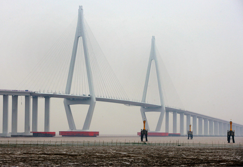 The construction site of the Hangzhou Bay Bridge (China Photos/Getty Images). The construction site of the Hangzhou Bay Bridge (China Photos/Getty Images).