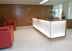 The reception of the Davis Langdon office combines light and dark to create a serious but contemporary look The reception of the Davis Langdon office combines light and dark to create a serious but contemporary look