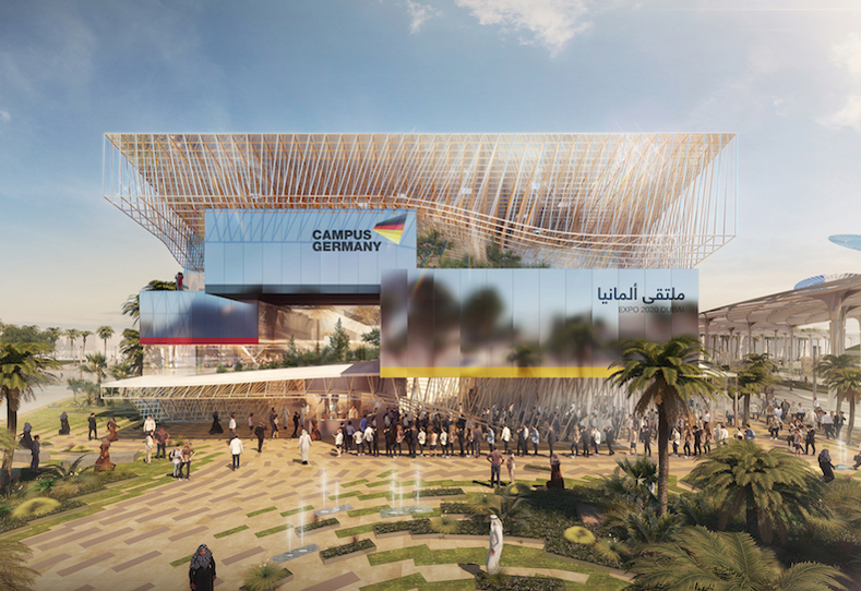 Campus Germany will be located close to UAE’s falcon-inspired pavilion. Campus Germany will be located close to UAE’s falcon-inspired pavilion.