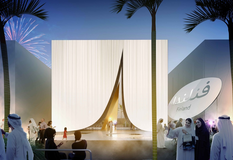 Architects behind the Finland Pavilion at Expo 2020 Dubai say the building's entrance resembles a tent. Architects behind the Finland Pavilion at Expo 2020 Dubai say the building's entrance resembles a tent.