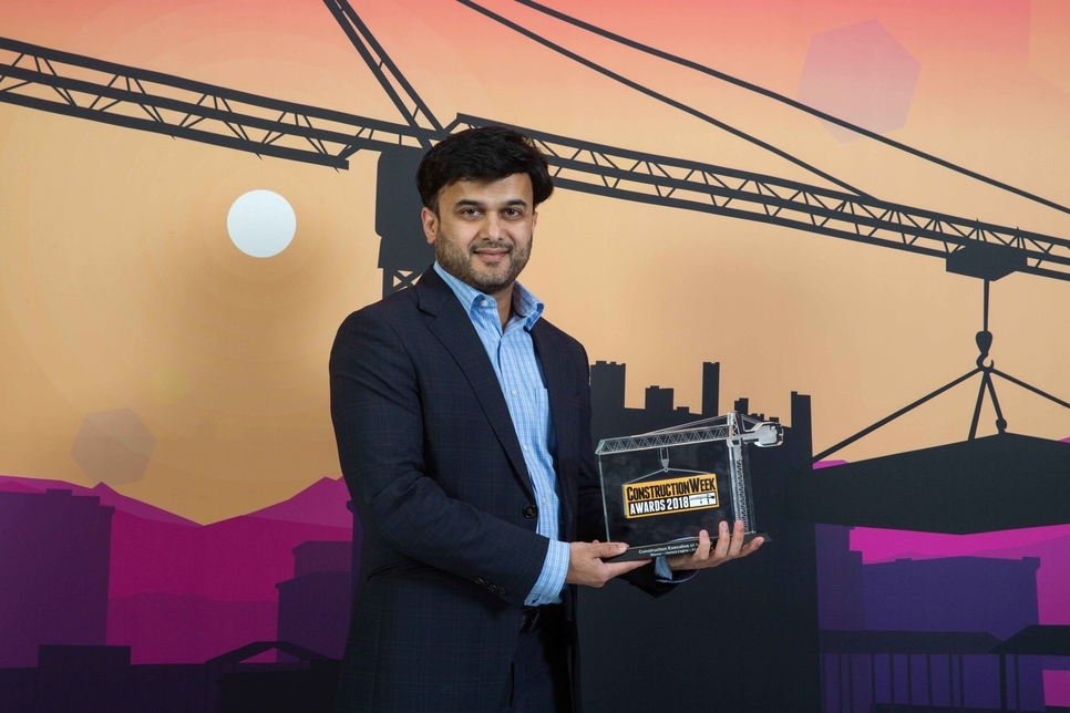 Aecom's Hamed Zaghw won Construction Executive of the Year at Construction Week Awards 2018. His award was picked up by a colleague. Aecom's Hamed Zaghw won Construction Executive of the Year at Construction Week Awards 2018. His award was picked up by a colleague.