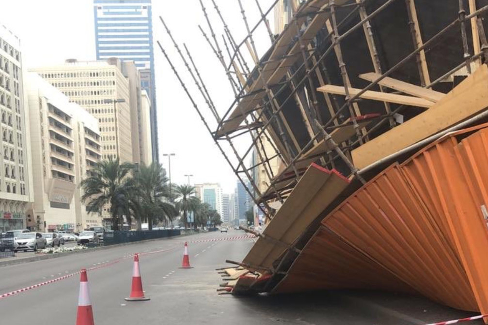Abu Dhabi Municipality tweeted updates about the scaffolding collapse incident at a demolition site. Abu Dhabi Municipality tweeted updates about the scaffolding collapse incident at a demolition site.