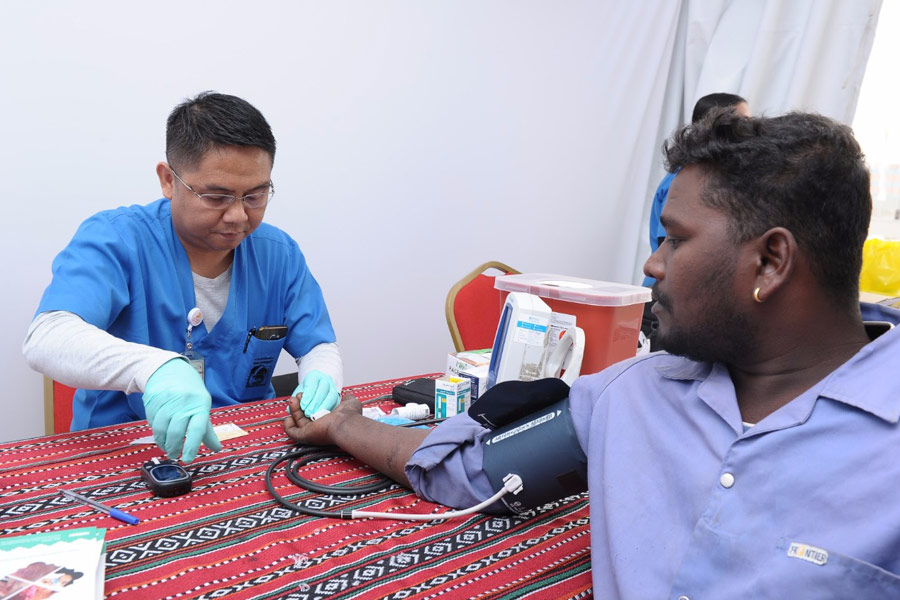 Dubai Municipality set up a temporary health and safety tent for construction workers in Jebel Ali. Dubai Municipality set up a temporary health and safety tent for construction workers in Jebel Ali.