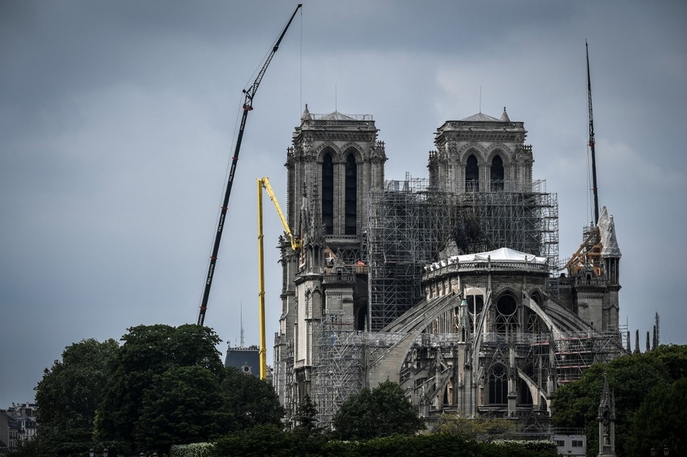 Lead in the roof and steeple of the cathedral melted during the blaze. Lead in the roof and steeple of the cathedral melted during the blaze.