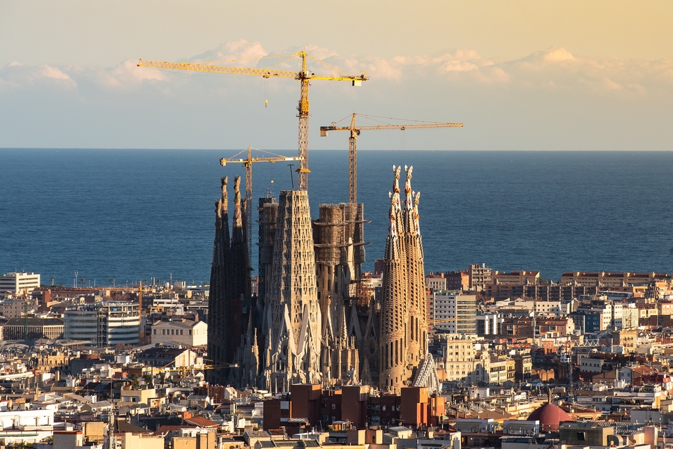 An aerial view of the La Sagrada Familia church in Barcelona. An aerial view of the La Sagrada Familia church in Barcelona.