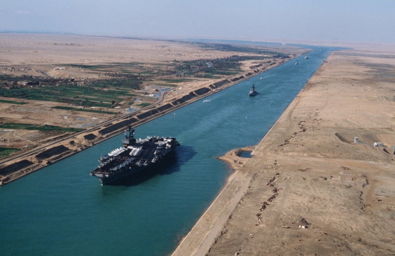 Suez Canal links the Red Sea with the Mediterranean. Suez Canal links the Red Sea with the Mediterranean.