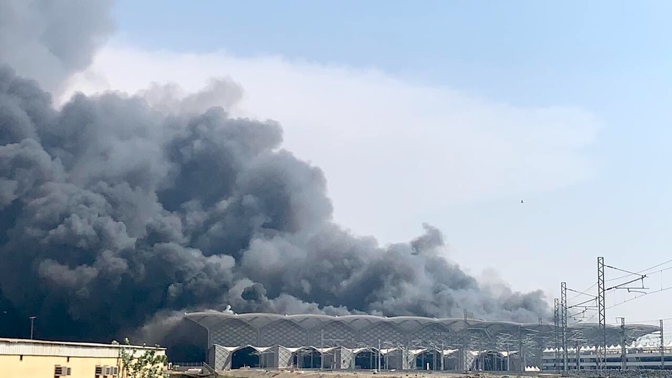 The fire at Haramain High-Speed Rail's Jeddah station. The fire at Haramain High-Speed Rail's Jeddah station.