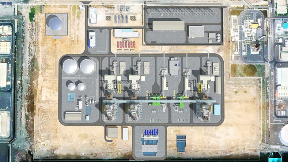A satellite view computer rendering shows what the Fujairah F3 plant will look like when it is complete. A satellite view computer rendering shows what the Fujairah F3 plant will look like when it is complete.