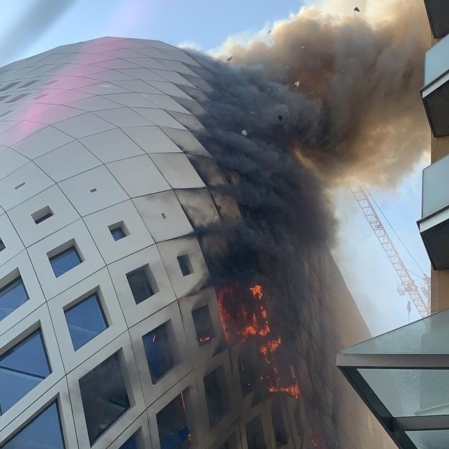 Firefighters douse blaze in Zaha Hadid-designed building in Beirut Firefighters douse blaze in Zaha Hadid-designed building in Beirut